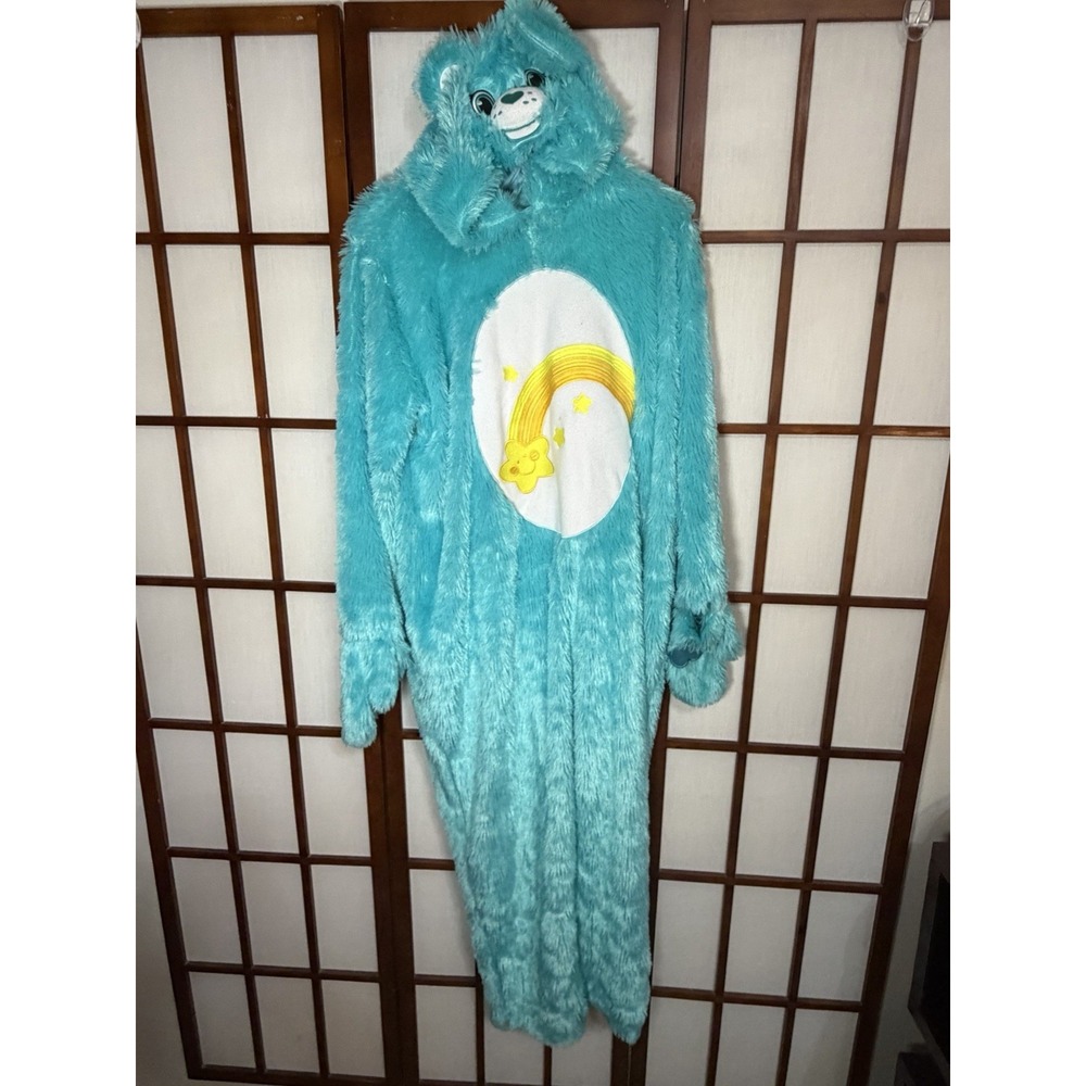 CARE BEARS Wish Bear Fleece Full Zip One Piece Pajamas Costume Adult Large